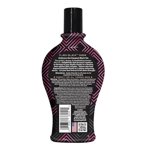 Tattoo-enhancing serum in European Gold Flash Black 3000X supports bold tattoos.