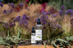 EuroSpa Aromatics Pure Eucalyptus Oil ShowerMist bottle closeup highlights purity for aromatherapy.