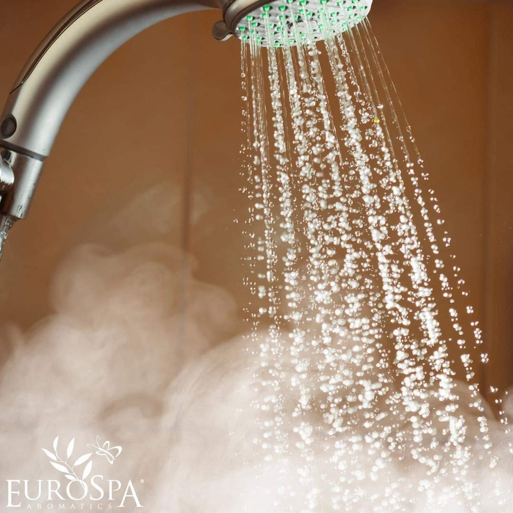 EuroSpa Aromatics Pure Eucalyptus Oil ShowerMist in shower scene for a spa-like morning.