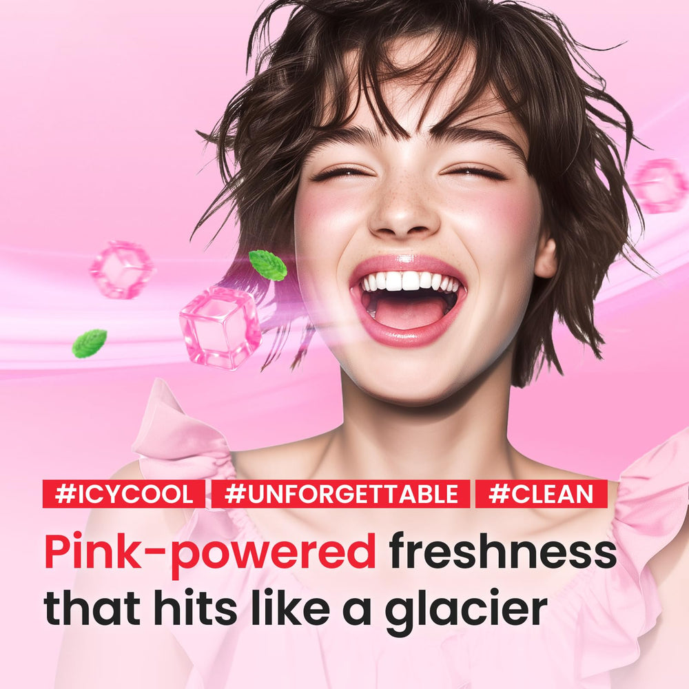 EUTHYMOL Original Pink toothpaste foam on brush and refreshing mint sensation.