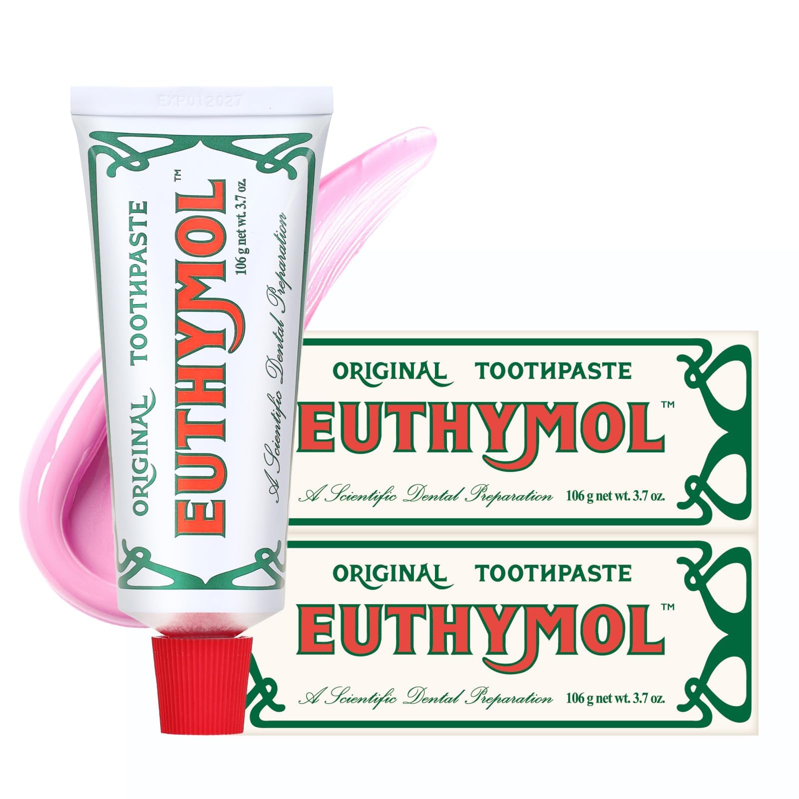 EUTHYMOL Original Pink toothpaste pack-2 tubes for fluoride-free daily use.