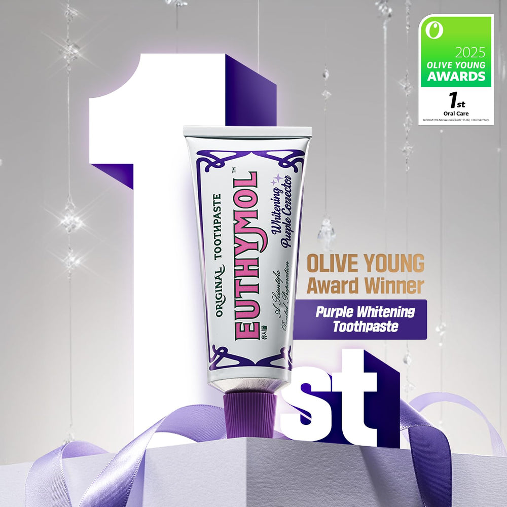 Euthymol Purple Tone-Up action highlights violet hue neutralizing yellow tones for brightness