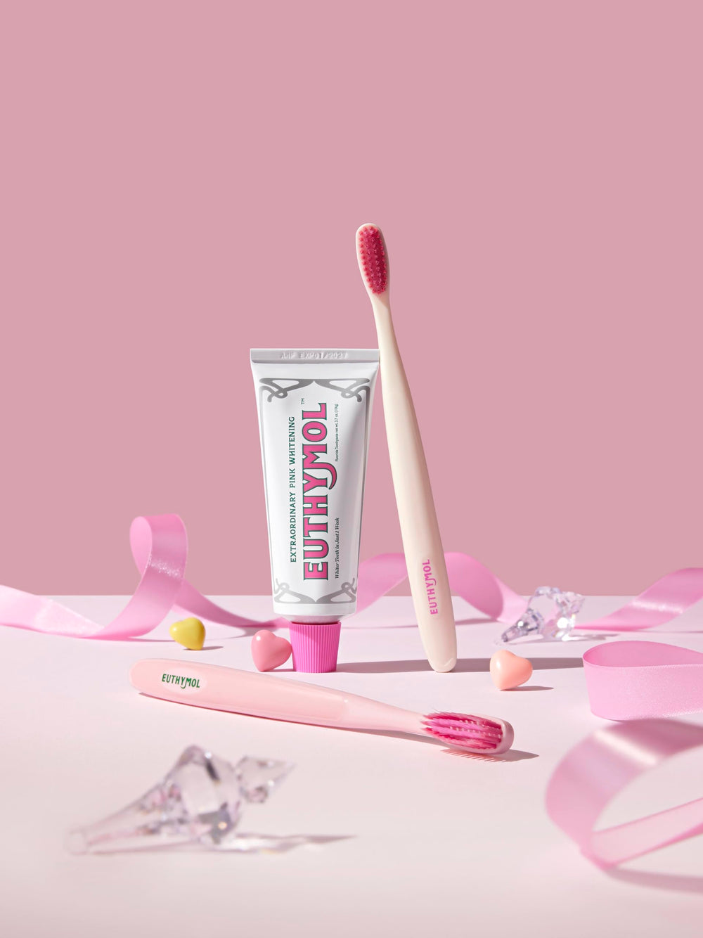 Euthymol toothpaste on sink with fresh-breath concept.
