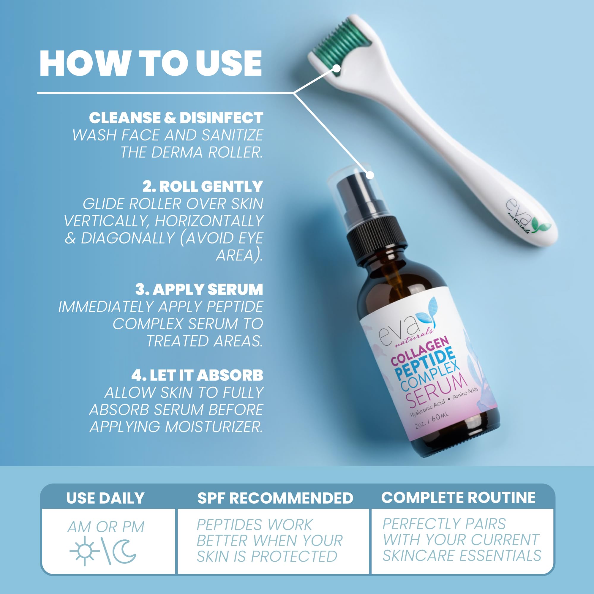 Eva Naturals Derma Roller on the face during application for texture refinement.