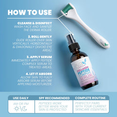 Eva Naturals Derma Roller on the face during application for texture refinement.