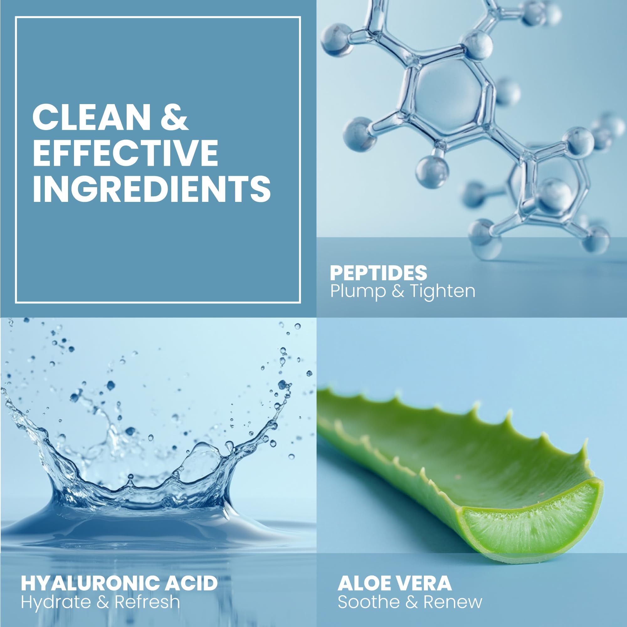 Eva Naturals Hyaluronic Acid detail indicating deep hydration and moisture retention.