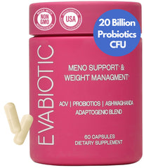EVABIOTIC Complete menopause bottle front; vegan capsules designed for symptom support.