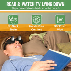 Evelots over-glasses prism design enables TV viewing without neck strain.