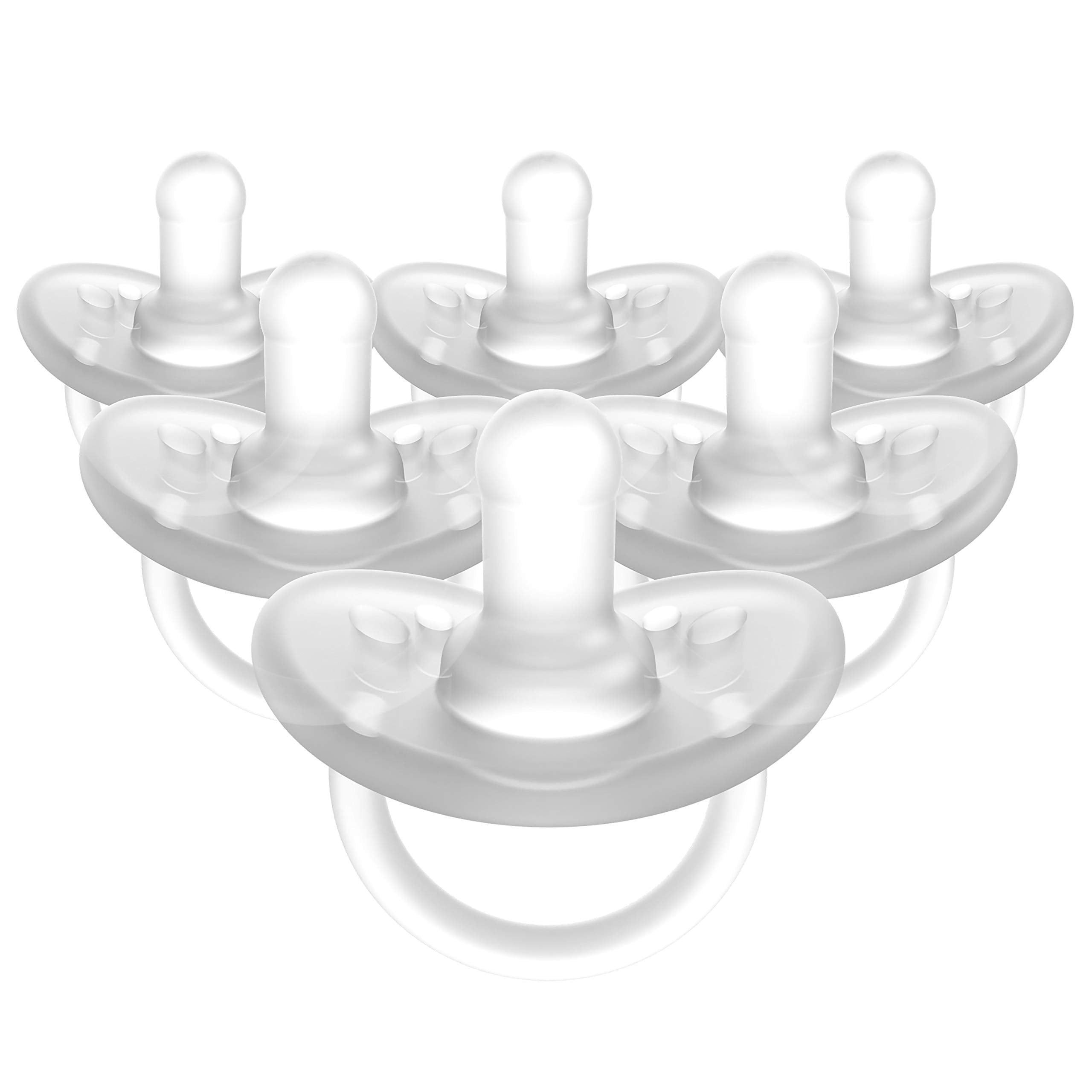 Evenflo Balance Plus Stage 1 pacifier, clear pack six, designed to promote natural tongue position.
