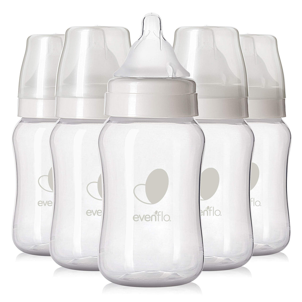 Evenflo Balance Plus bottle flow close-up demonstrates gulp-free, slow pour for relaxed feeding.