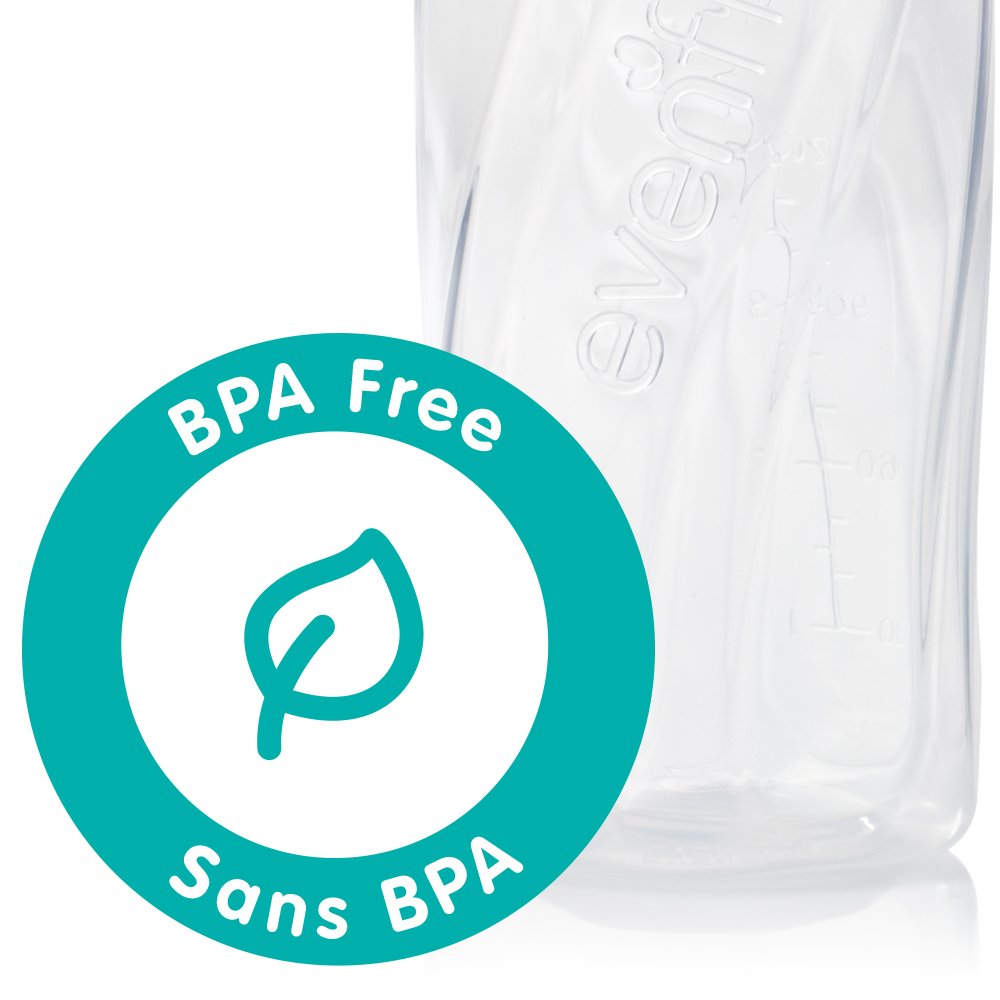 Evenflo bottle ergonomic twist—easy grip for caregiver and baby.