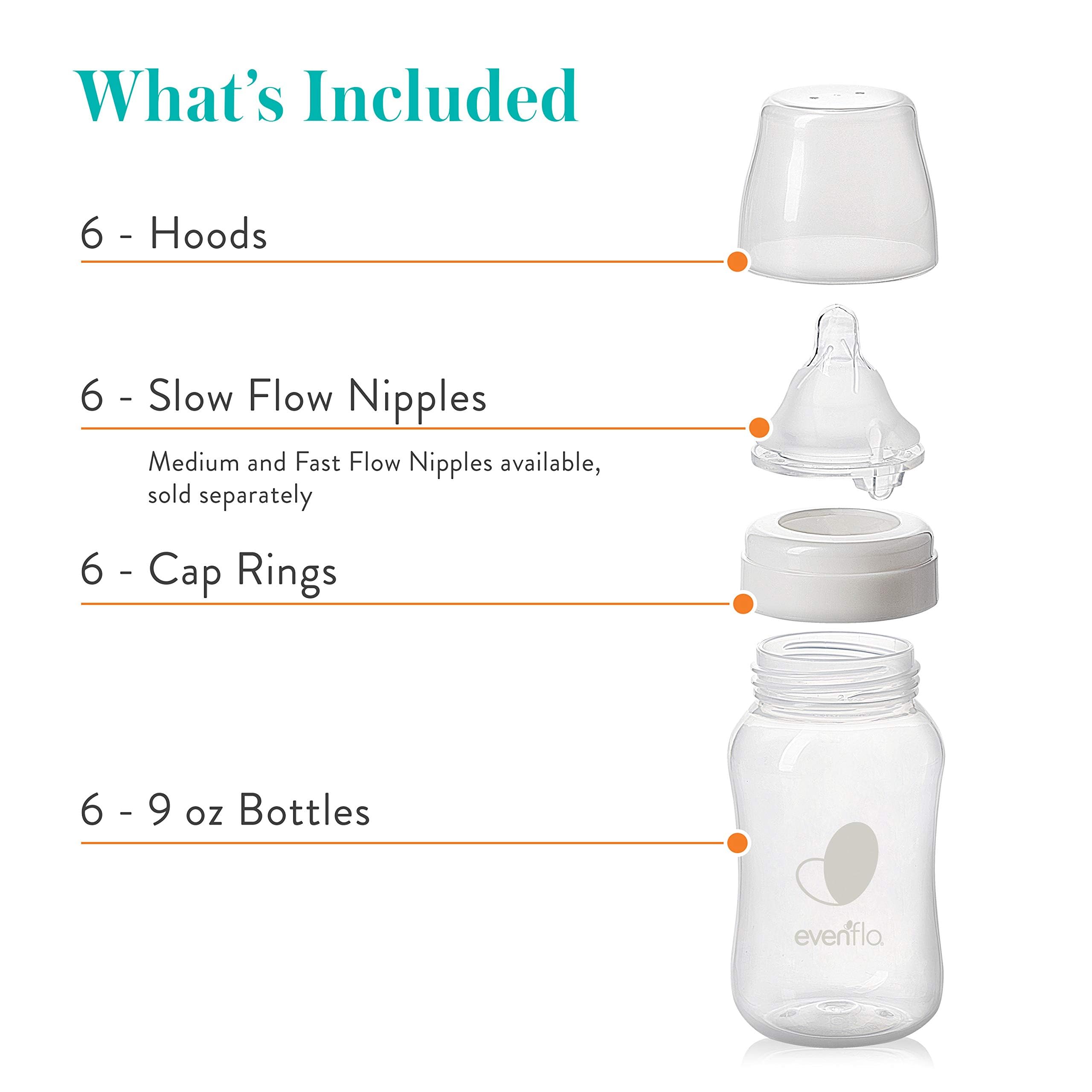 Evenflo BPA-free plastic bottle ensures safe feeding materials.