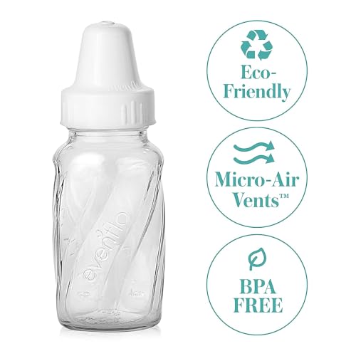 Evenflo Classic Glass Bottle close-up shows clear, durable glass for lasting daily use.