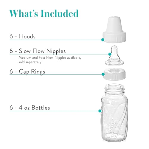 Evenflo Classic Glass Bottle measurement markers in ounces and milliliters for precise portion tracking.