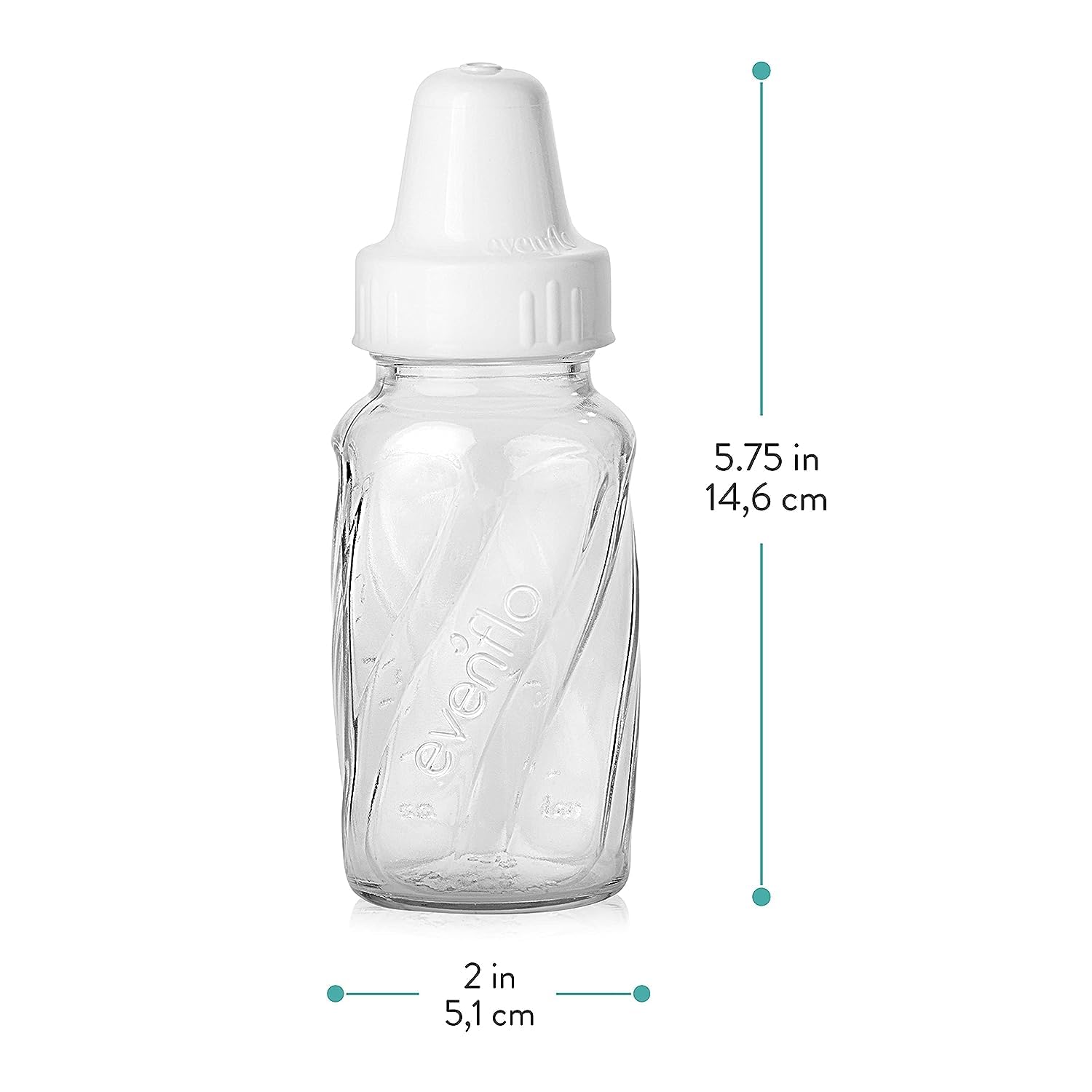Evenflo Classic Glass Bottle nipple close-up with micro air vents to reduce nipple collapse.