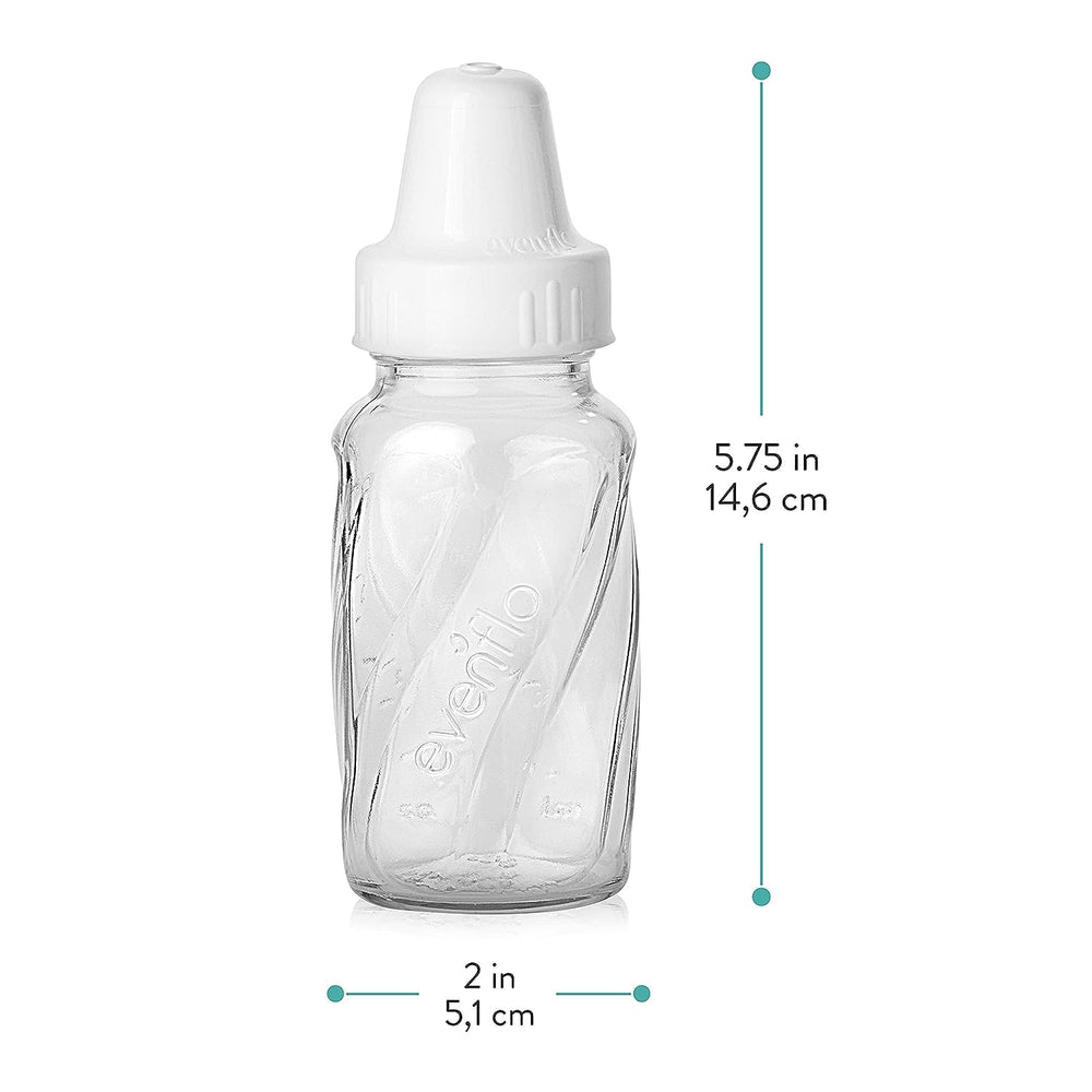 Evenflo Classic Glass Bottle nipple close-up with micro air vents to reduce nipple collapse.