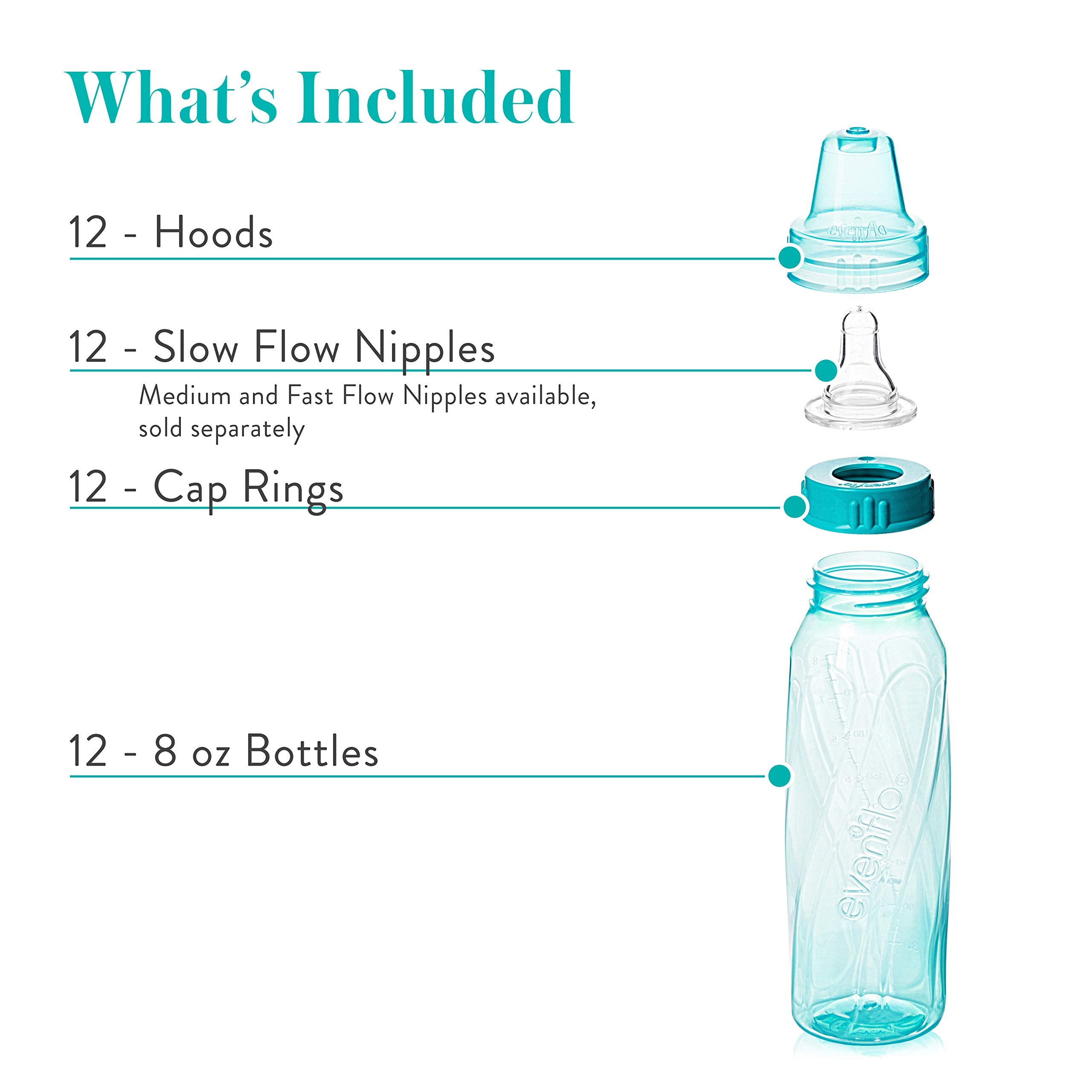 Evenflo Classic Tinted Bottle side view teal with ergonomic grip.