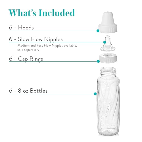 Evenflo glass bottle nipple slow-flow—controls feed pace for smooth transitions.