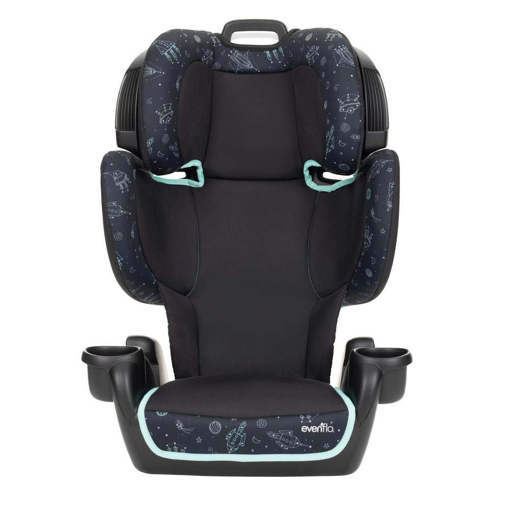 Evenflo GoTime LX booster Astro Blue front view, safety-focused design.