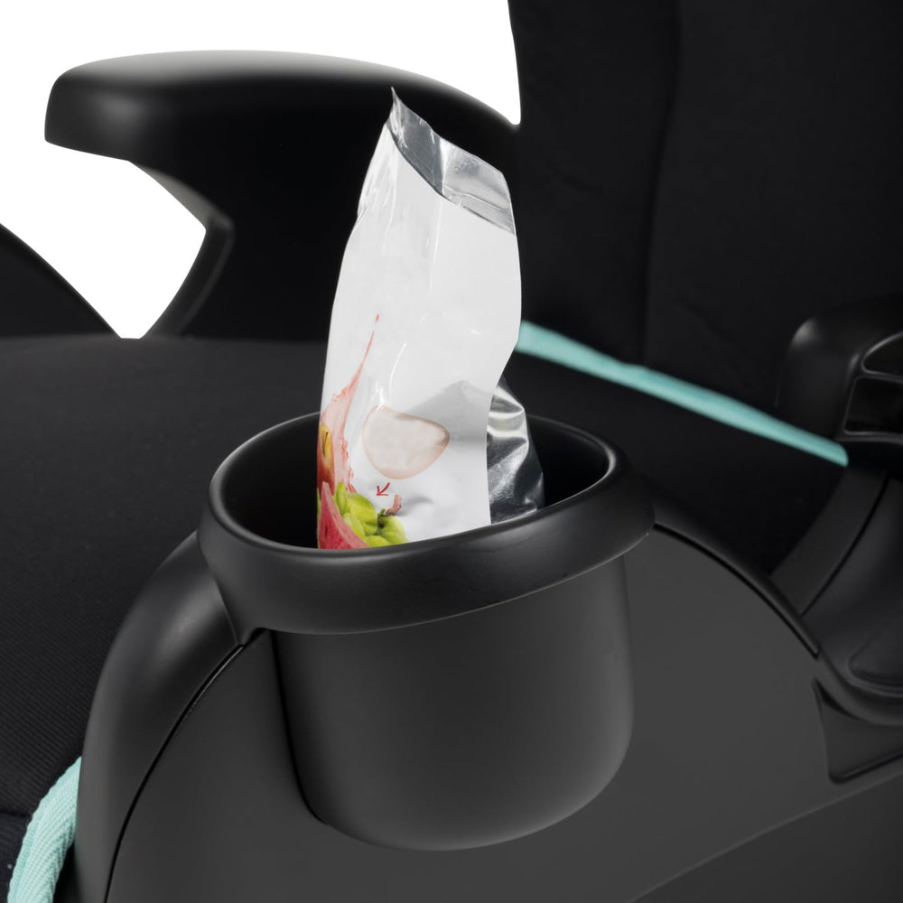 Evenflo GoTime LX booster Astro Blue padded seat for comfort on long trips.
