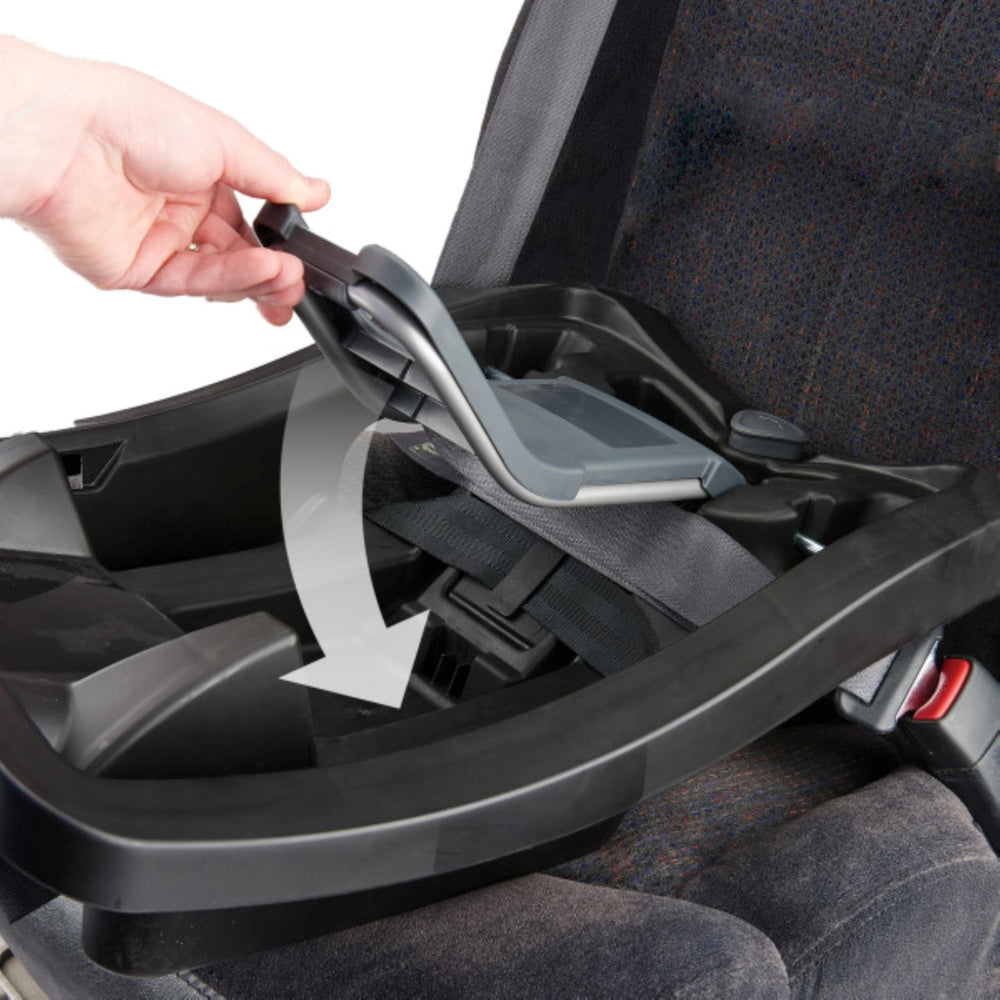 Evenflo LiteMax base supporting rear-facing use for 3–30 lb infants.