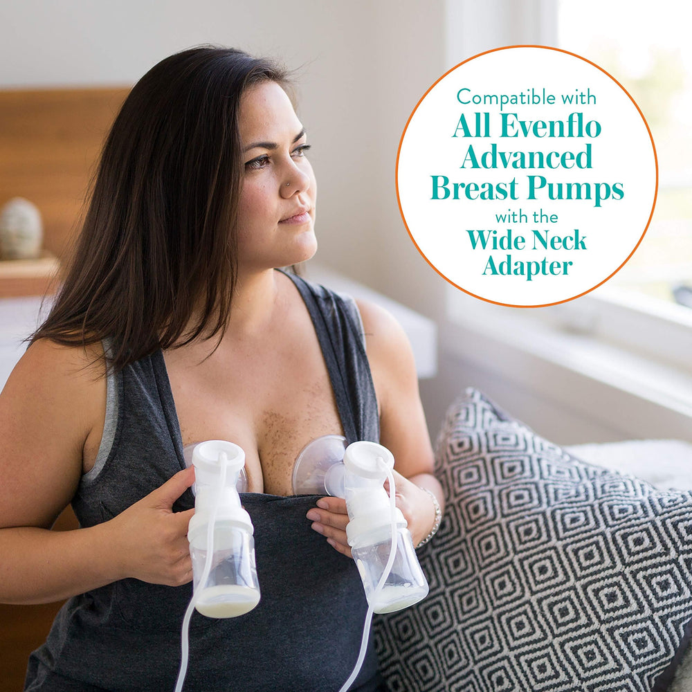 Evenflo measurement markers on bottle show ounces and milliliters for accurate pouring.