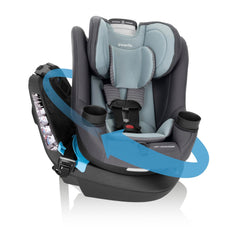 Evenflo REO 360 rotation action facilitates easy transfers for parents.