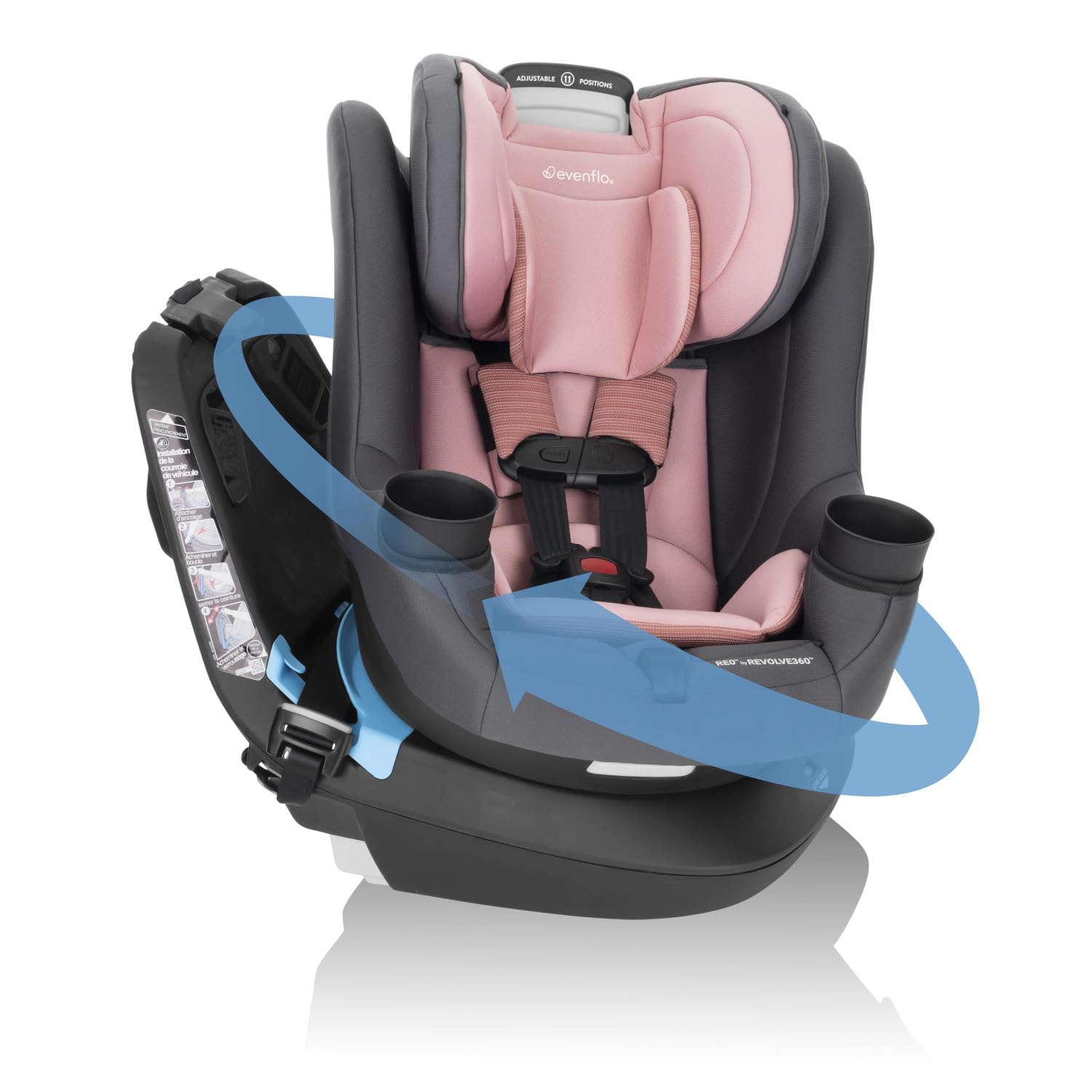 Evenflo REO 360-degree rotating-seat eases loading and unloading.