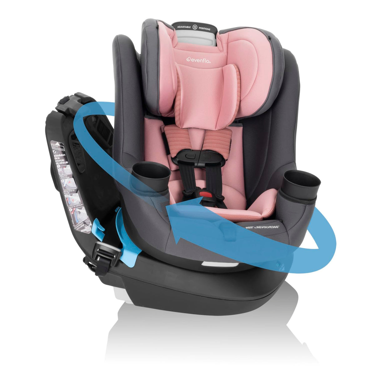 Evenflo REO 360-degree rotating-seat eases loading and unloading.