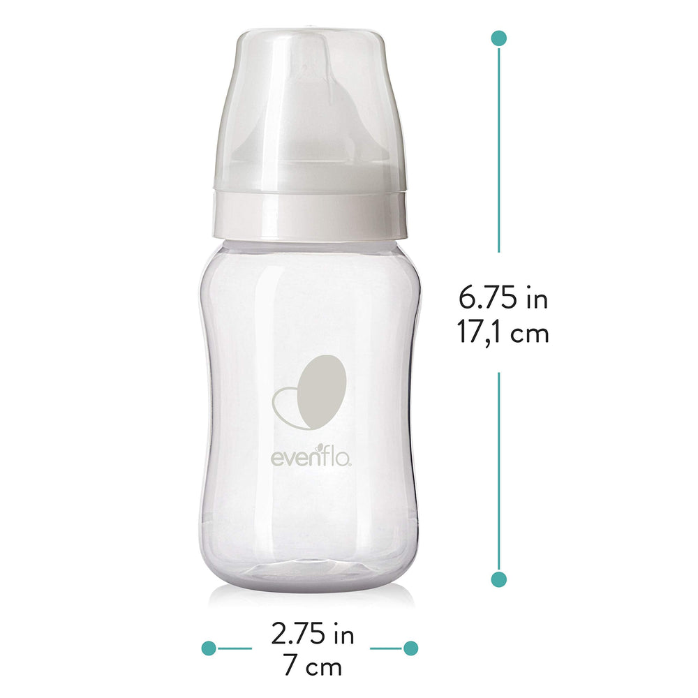 Evenflo wide-neck bottle ready for direct pumping setup.