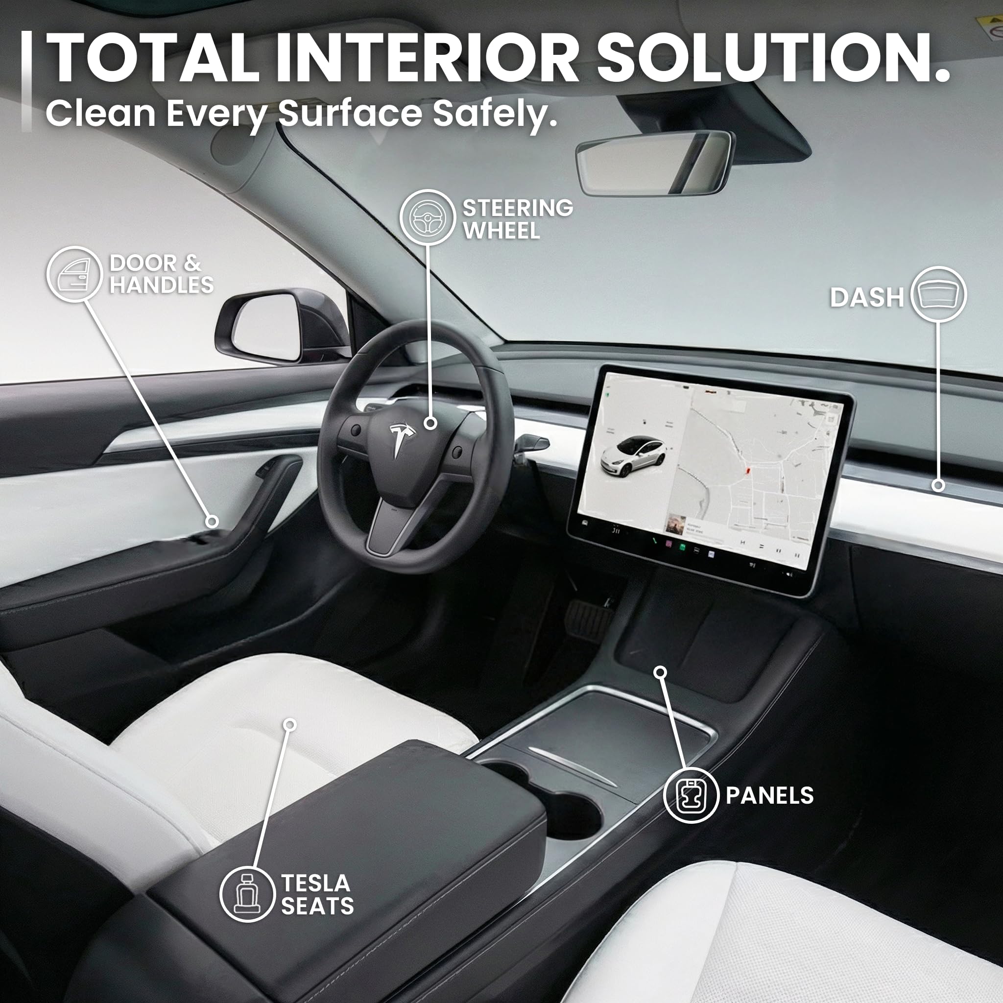 EVEO cleaner used on door panels for a fresh, residue-free wipe.