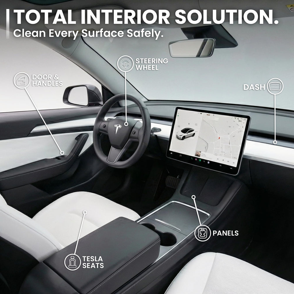 EVEO cleaner used on door panels for a fresh, residue-free wipe.