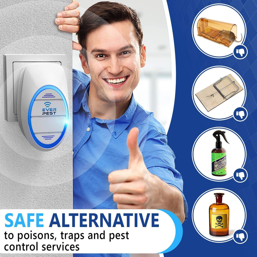 Ever Pest Ultrasonic Repeller hallway outlet demonstrates humane, pet-friendly deterrence