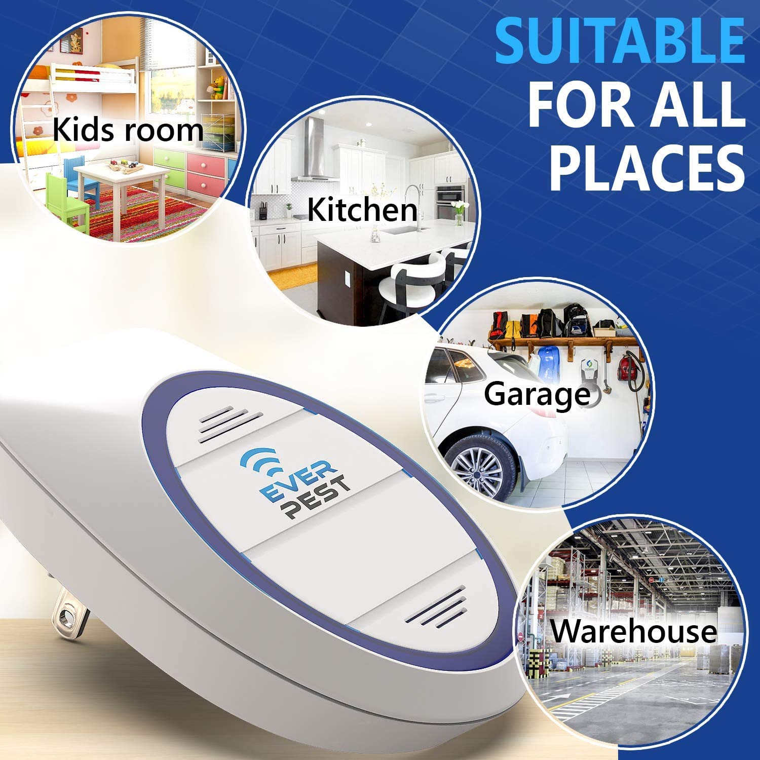 Ever Pest Ultrasonic Repeller indoors plug-in design keeps outlets free