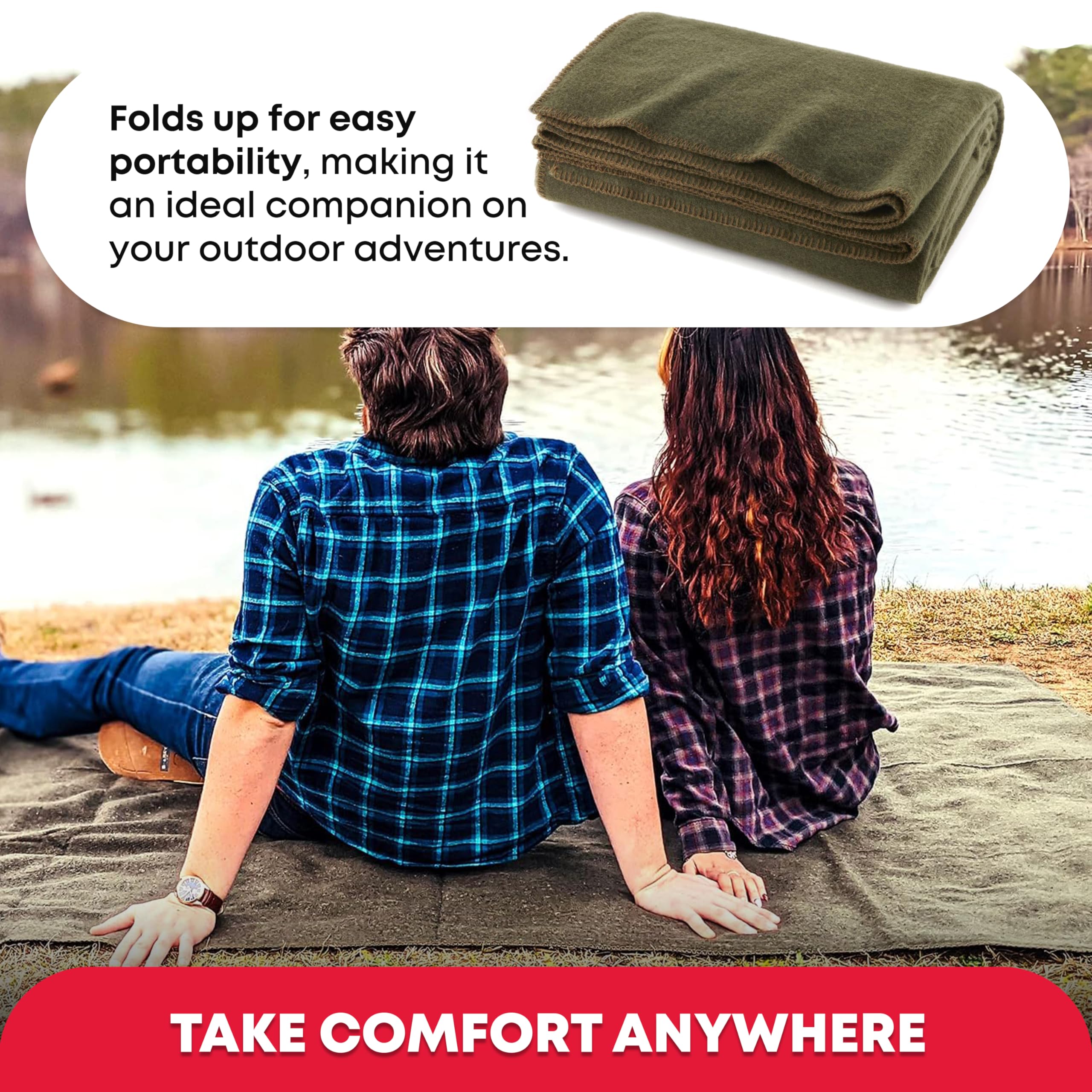Ever Ready First Aid olive drab blanket backpack-size for camping warmth.