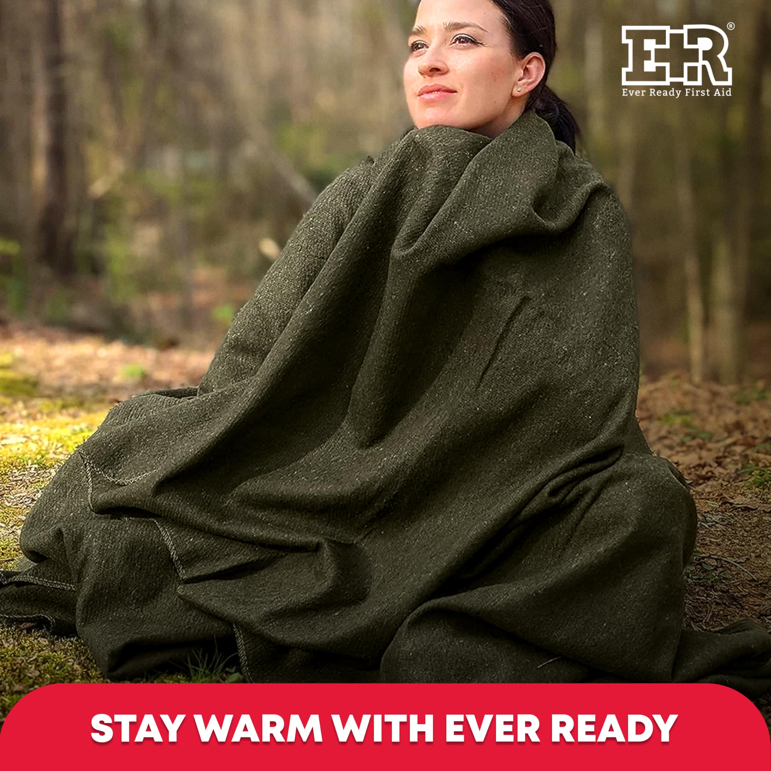 Ever Ready First Aid olive drab blanket texture closeup shows wool softness.