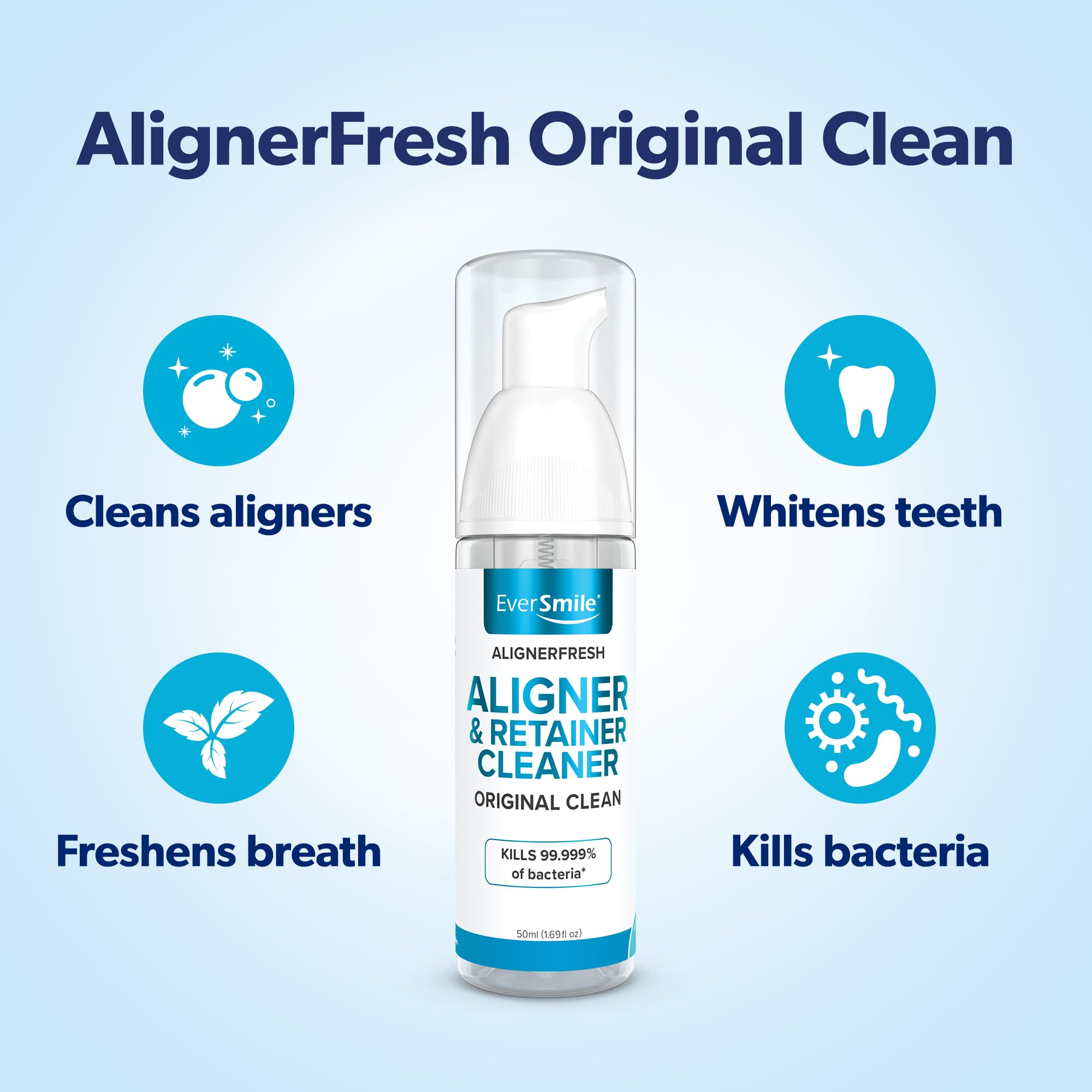 AlignerFresh foam dispensed into an aligner tray for mess-free cleaning