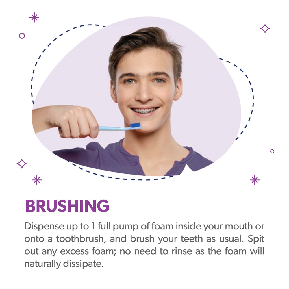 EverSmile OrthoFoam fresh breath effect with minty foam.