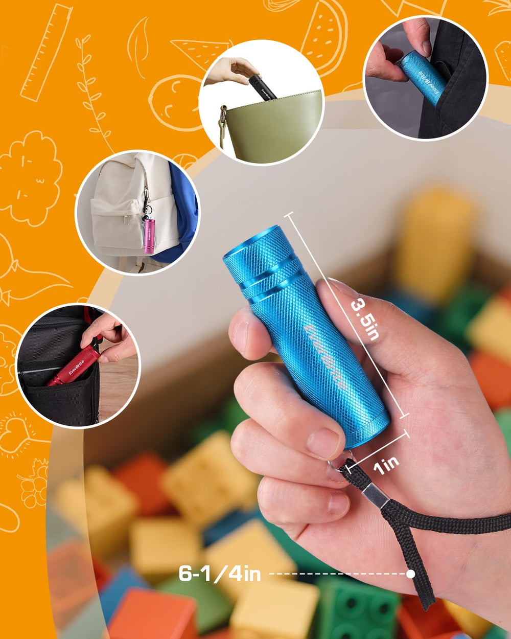 EverBrite coffee-cream flashlight in hand ready for travel
