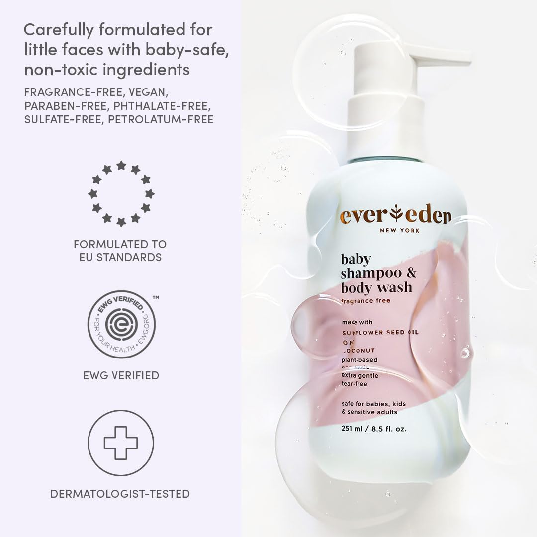 Evereden Baby Shampoo lather close-up signals mild, non-toxic cleansing.