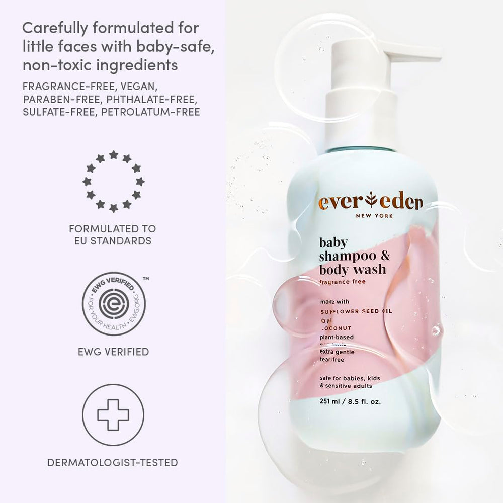 Evereden Baby Shampoo lather close-up signals mild, non-toxic cleansing.