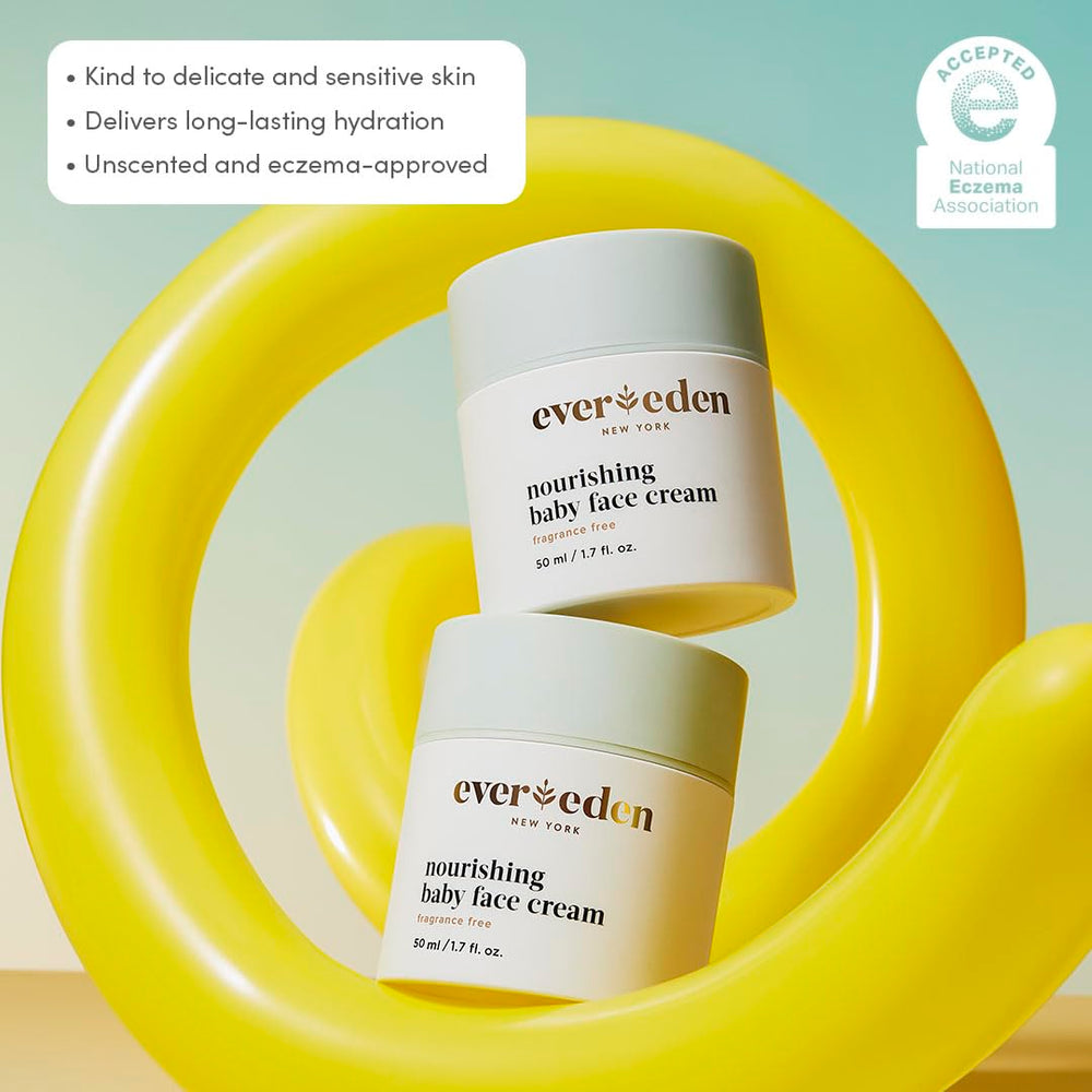 Fragrance-free Evereden Nourishing Baby Face Cream on display for baby skin care