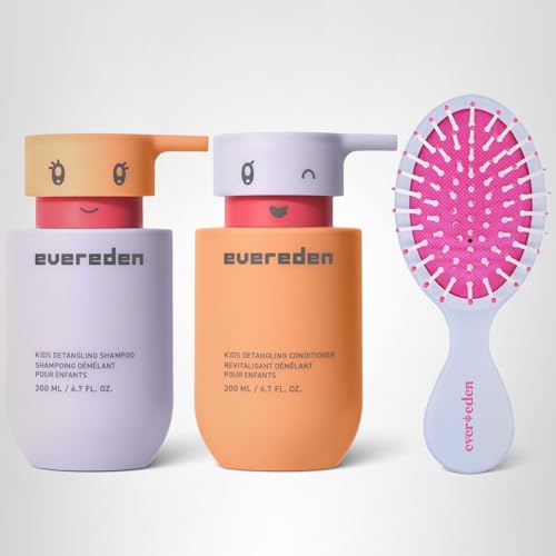 Product application close-up showing detangling with Evereden set.