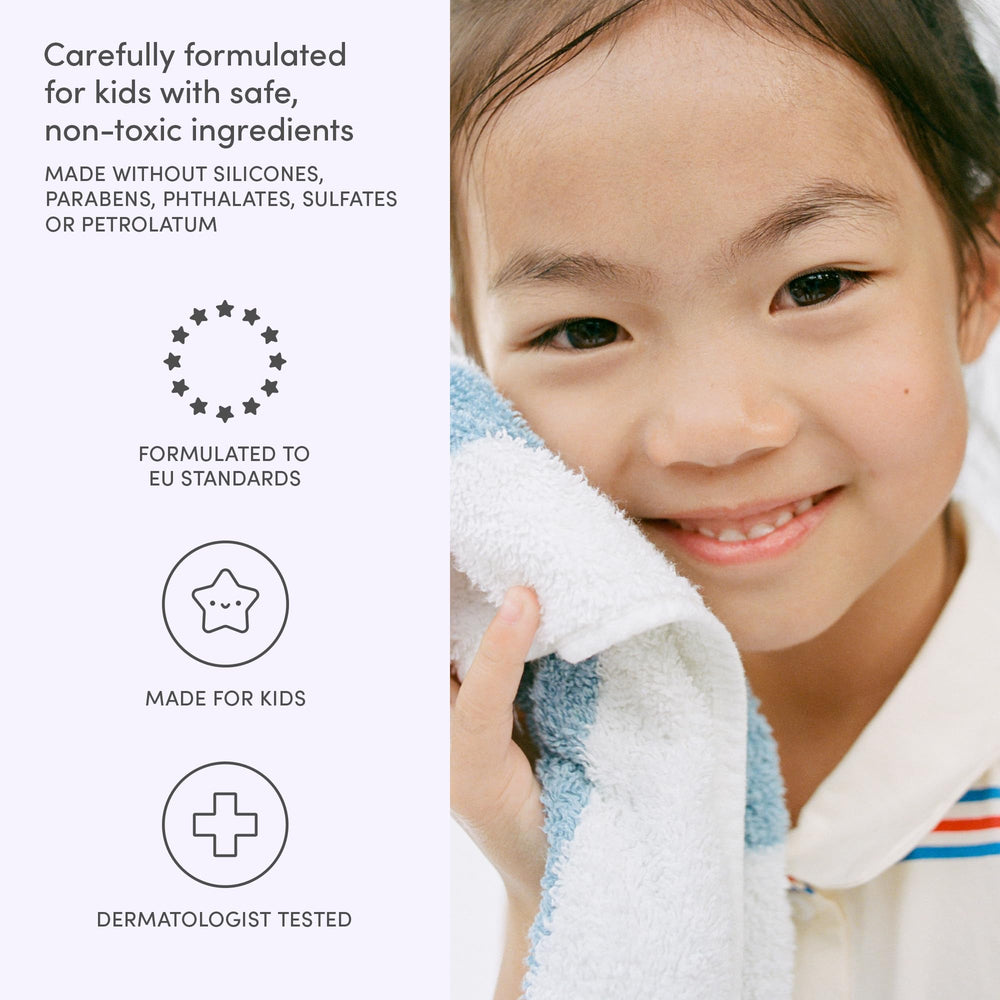 Evereden Kids Body Wash foam closeup highlights rich, gentle lather
