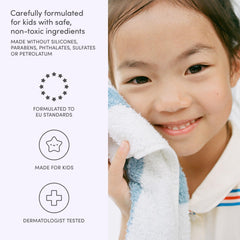 Evereden Kids Body Wash foam closeup highlights rich, gentle lather