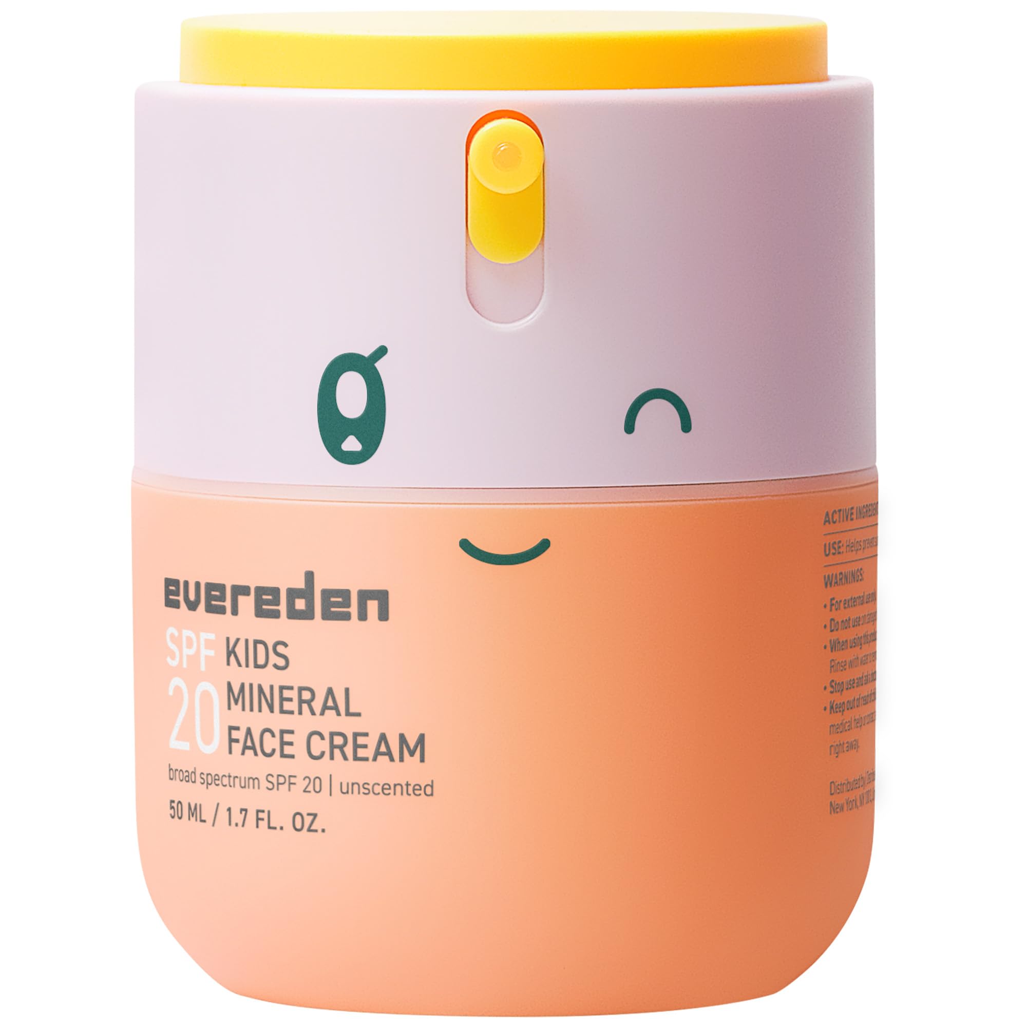 Evereden Kids Face Cream bottle front showing fragrance-free SPF protection for daily use.