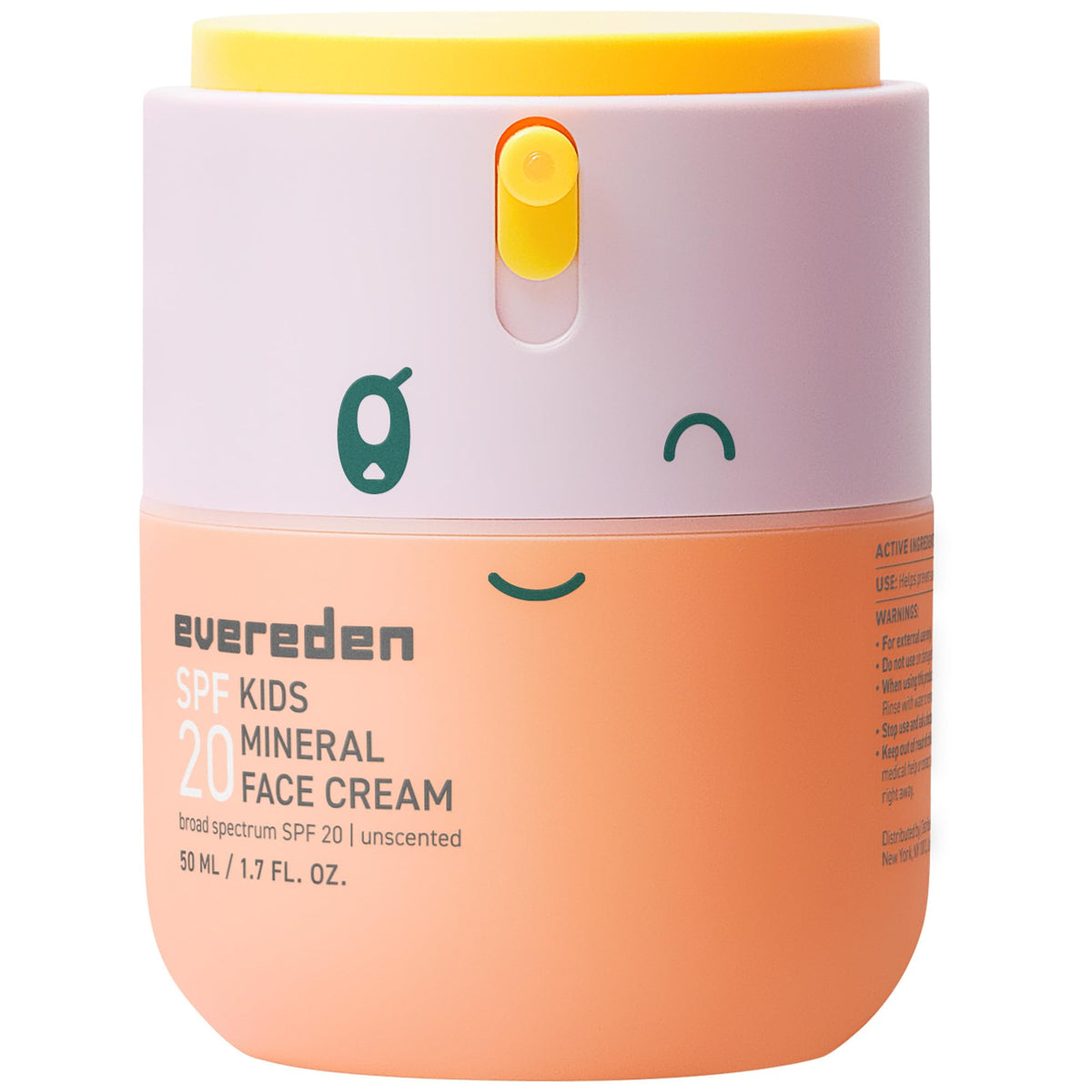 Evereden Kids Face Cream bottle front showing fragrance-free SPF protection for daily use.