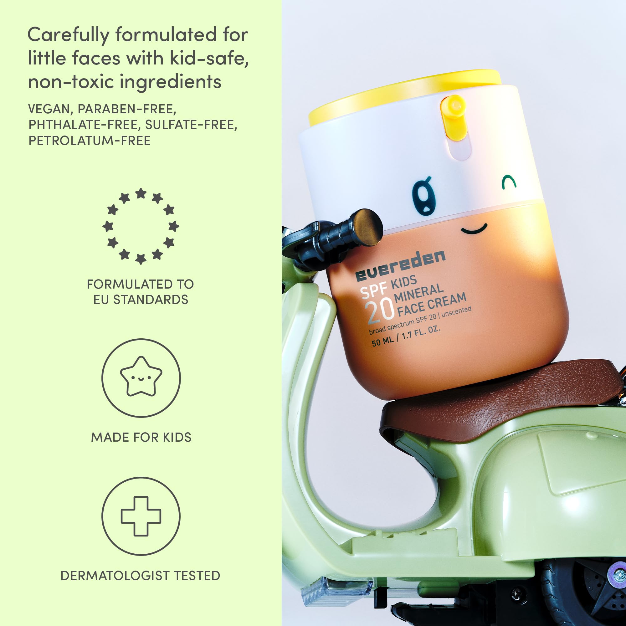 Applying Evereden mineral SPF 20 sunscreen on a child's cheek.