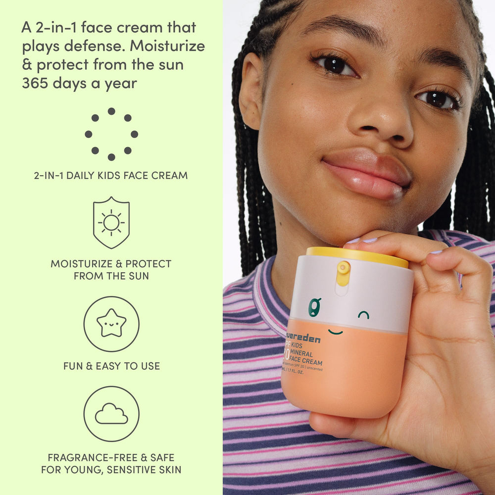 Sensitive skin-friendly Evereden Kids Face Cream shown with gentle application.