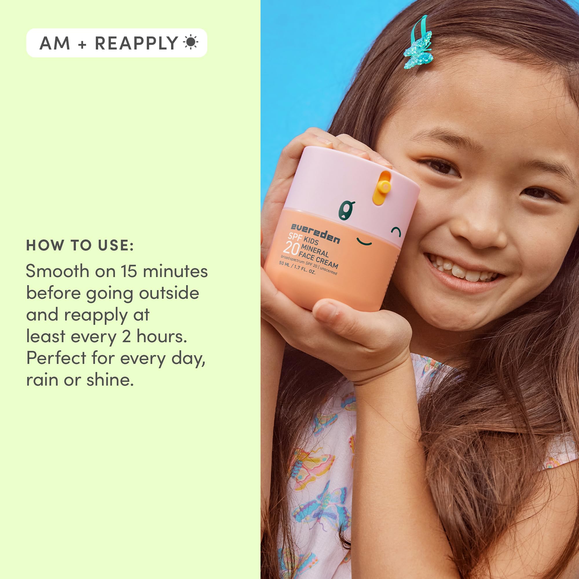 SPF 20 mineral protection visual on Evereden Kids Face Cream.